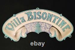 Belle & Rare Ancienne Plaque Emaillée 1900 Bombée Villa Bisontine 38 x 19 cm
