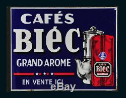 Belle plaque BIEC CAFE 1930 plaque emaillée potence double face café