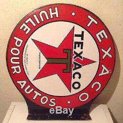 Belle plaque emaillée ancienne TEXACO double face HUILE POUR AUTOS