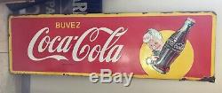 Belle plaque émaillée ancienne Coca cola 146 x 45 cm