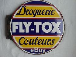 Belle plaque émaillée double face Fly-Tox L'Emaillo-Gravure Paris