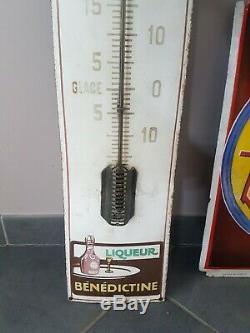 Bénédictine plaque émaillée thermomètre, personnage à la lanterne 99 CM