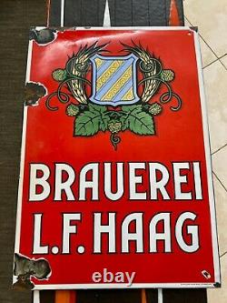 Bières L. F. HAAG Plaque émaillée publicitaire EAS 1940/1950