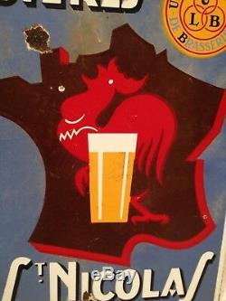 Bières SAINT-NICOLAS Plaque émaillée publicitaire 1930/1940 (Coq, Lorraine)