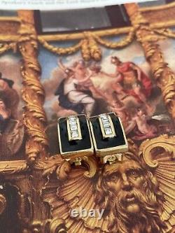 Boucles d'oreilles Dior vintage plaqué or anciennes émaillées noires clips co