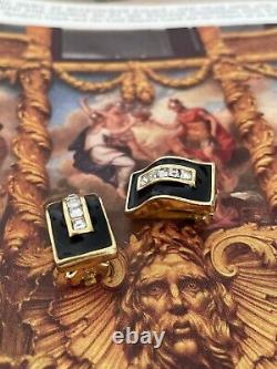 Boucles d'oreilles Dior vintage plaqué or anciennes émaillées noires clips co