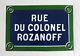 COLONEL ROZANOFF, belle & grande plaque émaillée rue Colonel Rozanoff, 60 x 40