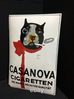 Casanova Cigaretten Bouledogue Ludwig Hohlwein Plaque en Émail 60 X 40 CM