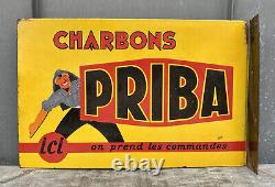 Charbons PRIBA Rare plaque émaillée signée F. Dad / Émaillerie du Rhône