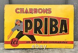 Charbons PRIBA Rare plaque émaillée signée F. Dad / Émaillerie du Rhône