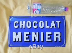 Chocolat MENIER, Grande Plaque emaillee ancienne, superbe état, 28.5x50cm