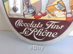 Chromo Litho Chocolat Le Rhone Pas Plaque Émaillée Menier Thermomètre Carton Pub