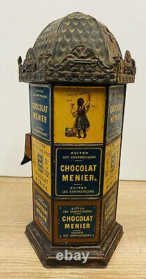 D263 Rare Kiosque Distributeur Chocolat Menier En Tole Lithographié Ht 24cm