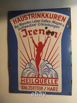 Émaille Bouclier Irenen Haustrinkkuren Heilquelle Harz Vintage 44,5 CM X 59,5