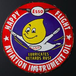Esso Rare Plaque Emaillée Recto Verso Goutte D'huile Pour Aviation 1959