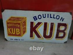 Exceptionnelle Plaque Emaillee Ancienne Bouillon Kub 49 X 23 CM Bombée Ttbe