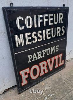 Forvil Coiffeur Messieurs Parfum Fixé Sous Verre Publicité Enseigne Salon