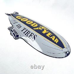 Goodyear Dirigeable Zeppelin Plaque en Email Émaille Émail Signer 62 X 27 CM