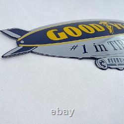 Goodyear Dirigeable Zeppelin Plaque en Email Émaille Émail Signer 62 X 27 CM