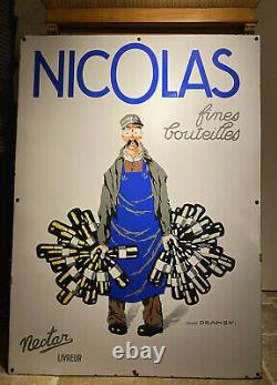 Grande Plaque Emaillée Vins Nicolas Nectar Par Dransy 1927