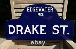 Grande plaque de rue Ville de New York 55X30cm emaillée Drake Street 1920