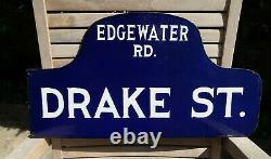 Grande plaque de rue Ville de New York 55X30cm emaillée Drake Street 1920