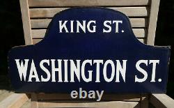 Grande plaque de rue Ville de New York 55X30cm emaillée Washington St 1920