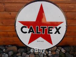 Grande plaque emaillée double faces CALTEX (huile, bidon, bibendum)