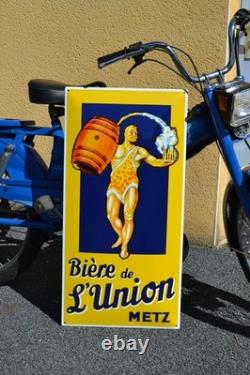 Grande plaque émaillée BIERE de l'UNION METZ enamel sign emailschild