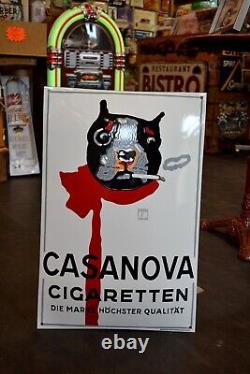 Grande plaque émaillée CASANOVA cigarette chien emailschild enamel sign