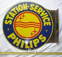 Grande plaque émaillée ancienne TSF PHILIPS STATION SERVICE 45 X 48 cm RADIO