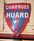 Grande plaque émaillée originale CHARRUES HUARD de forme bombée 55 cm x 48 cm