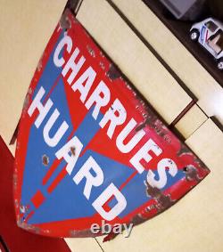 Grande plaque émaillée originale CHARRUES HUARD de forme bombée 55 cm x 48 cm
