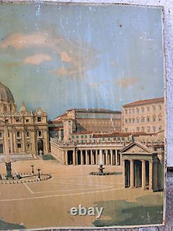 Grande tôle lithographiée Piazza di San Pietro St Pierre Vatican Rome début XX e