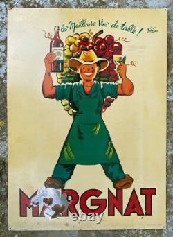 Grande tôle pub ancienne Les Vins Margnat, signée Bellenger, Imp. Sirven