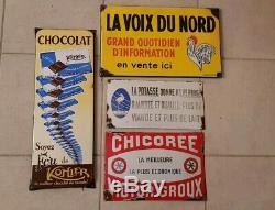 Gros lot plaques emaillees anciennes chocolat Kohler potasse chicorée Vigroux