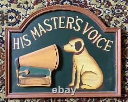 HIS MASTER VOICE plaque bois publicitaire épaisseur 2 cm état superbe