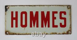 HOMMES, ancienne plaque émaillée hommes, rare en rouge, homme, hommes
