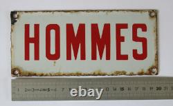 HOMMES, ancienne plaque émaillée hommes, rare en rouge, homme, hommes