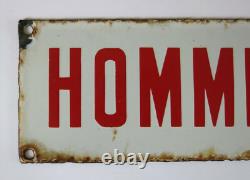 HOMMES, ancienne plaque émaillée hommes, rare en rouge, homme, hommes