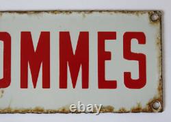 HOMMES, ancienne plaque émaillée hommes, rare en rouge, homme, hommes
