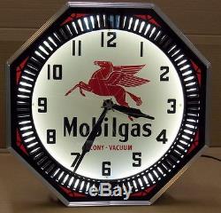Horloge Neon Spinner Clock USA Mobilgas Mobiloil Pegasse Garage Huile