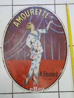 Introuvable Ancienne tole emaillee anis absinthe amourette fabricant HEMARD. A