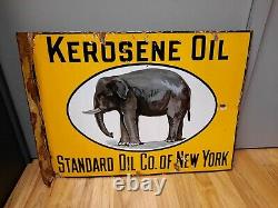 Kerosine Oil Socony plaque émaillée éléphant garage double face 1920