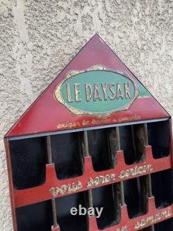 LE PAYSAN, Ancien Présentoir a graines semences en tôle SERIGRAPHIE