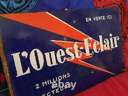 L'OUEST-ECLAIR, 2 Millions de lecteurs, Plaque publicitaire en tôle émaillée