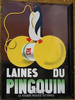 Laines Du Pingouin. Plaque Emaillee Double Face. 45 X 61 Cm. Will Lacroix