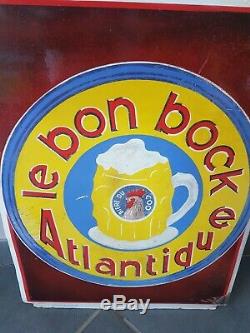 Le Bon Bock Atlantique Bière du Coq, plaque émaillée Ent Agen 25.3.36 n°663