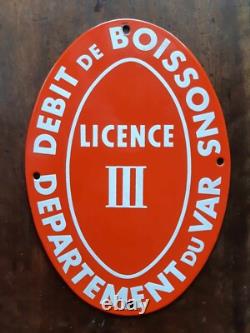 Licence III Authentique et ancienne plaque émaillée Département du Var