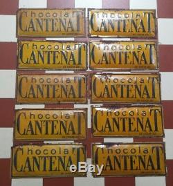 Lot plaques publicitaires ancienne tôle peinte Chocolat CANTENAT Vintage X 10